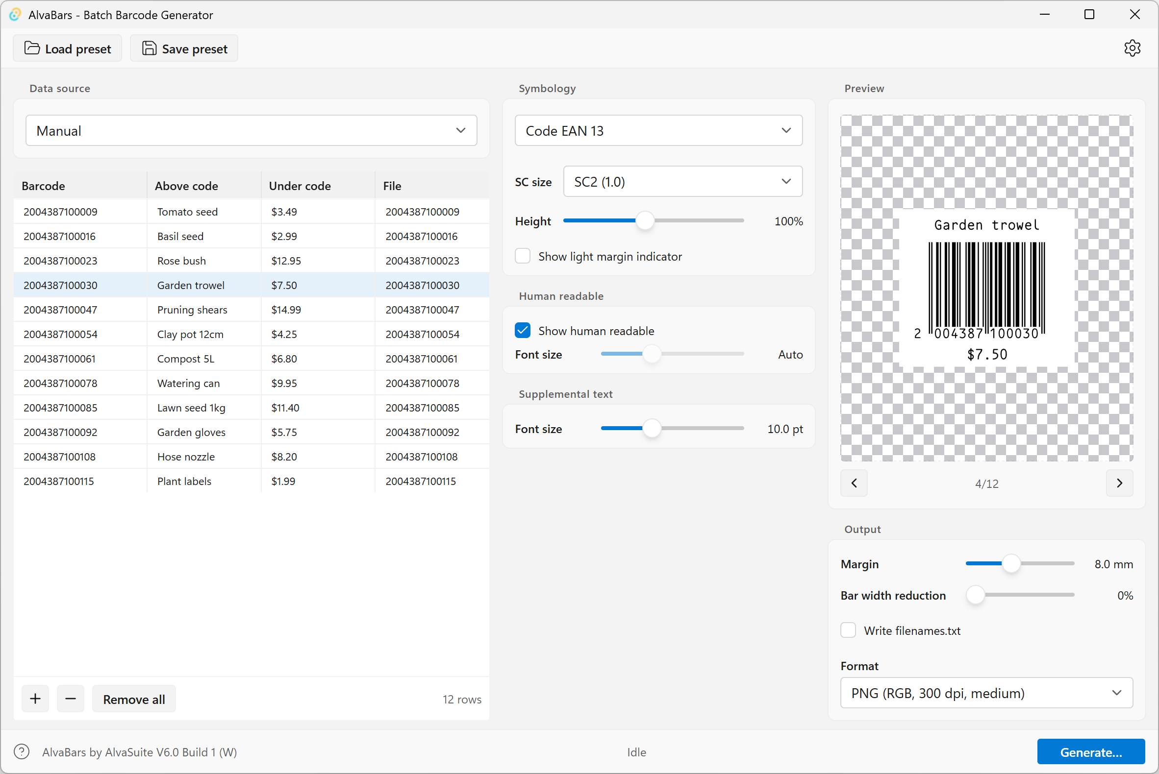 AlvaBars — batch barcode generator