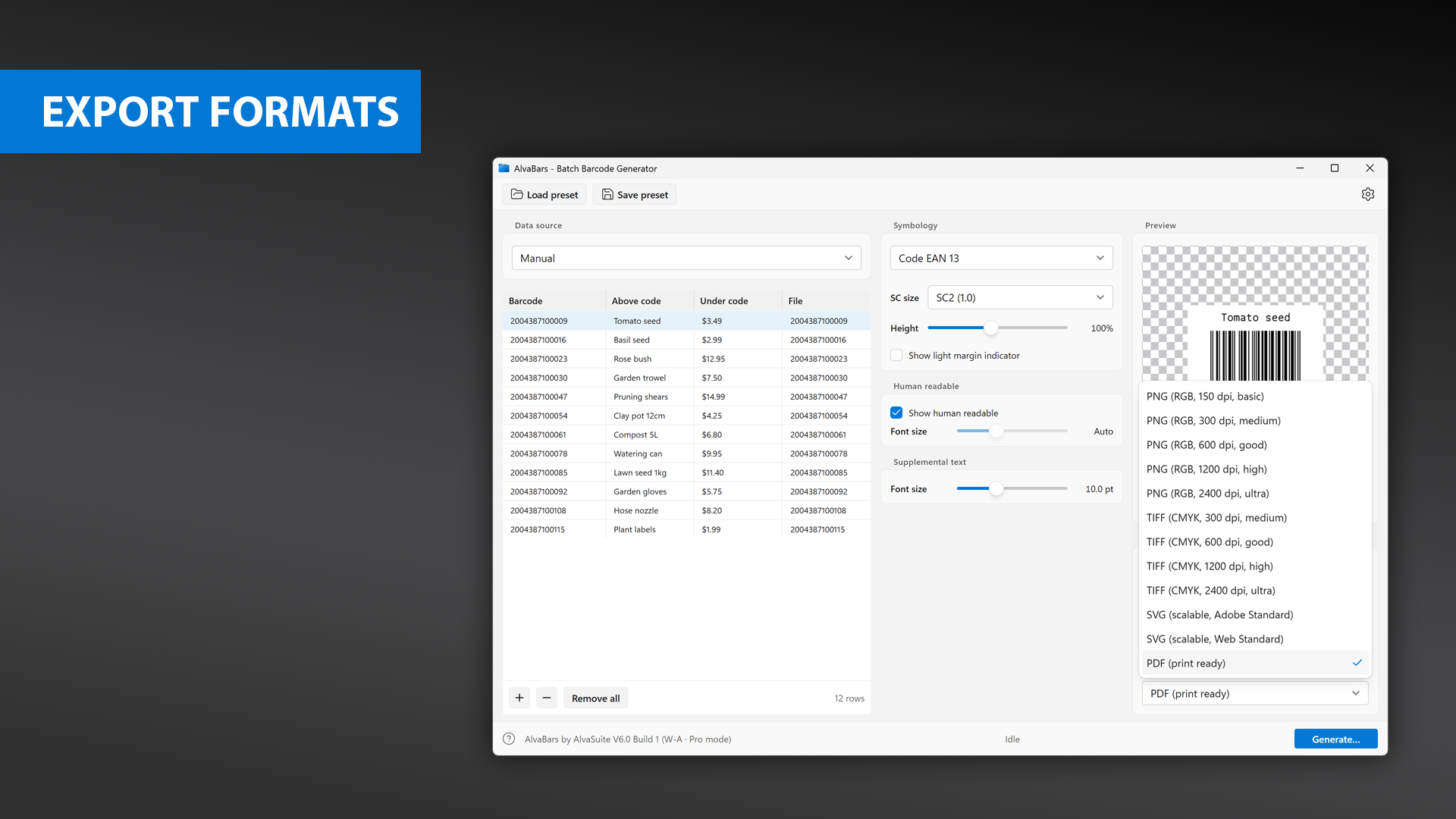 AlvaBars export formats