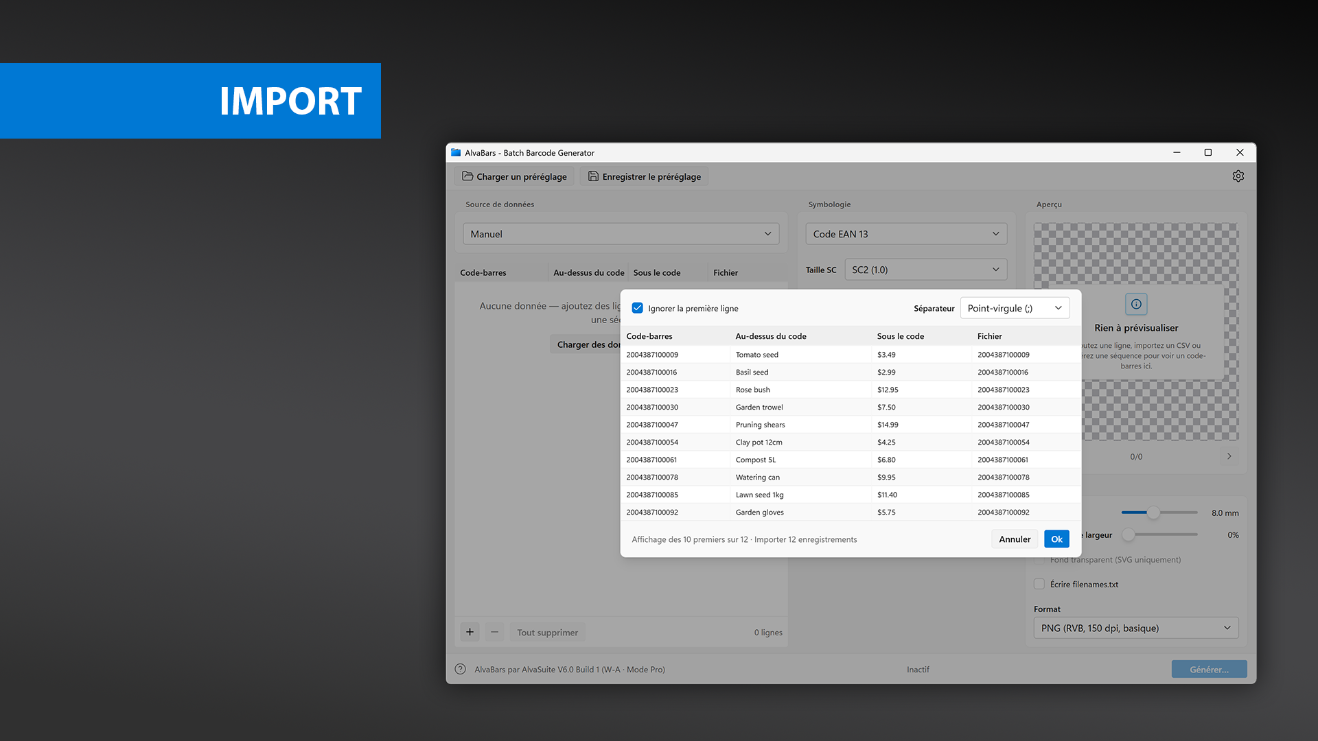 Import CSV AlvaBars
