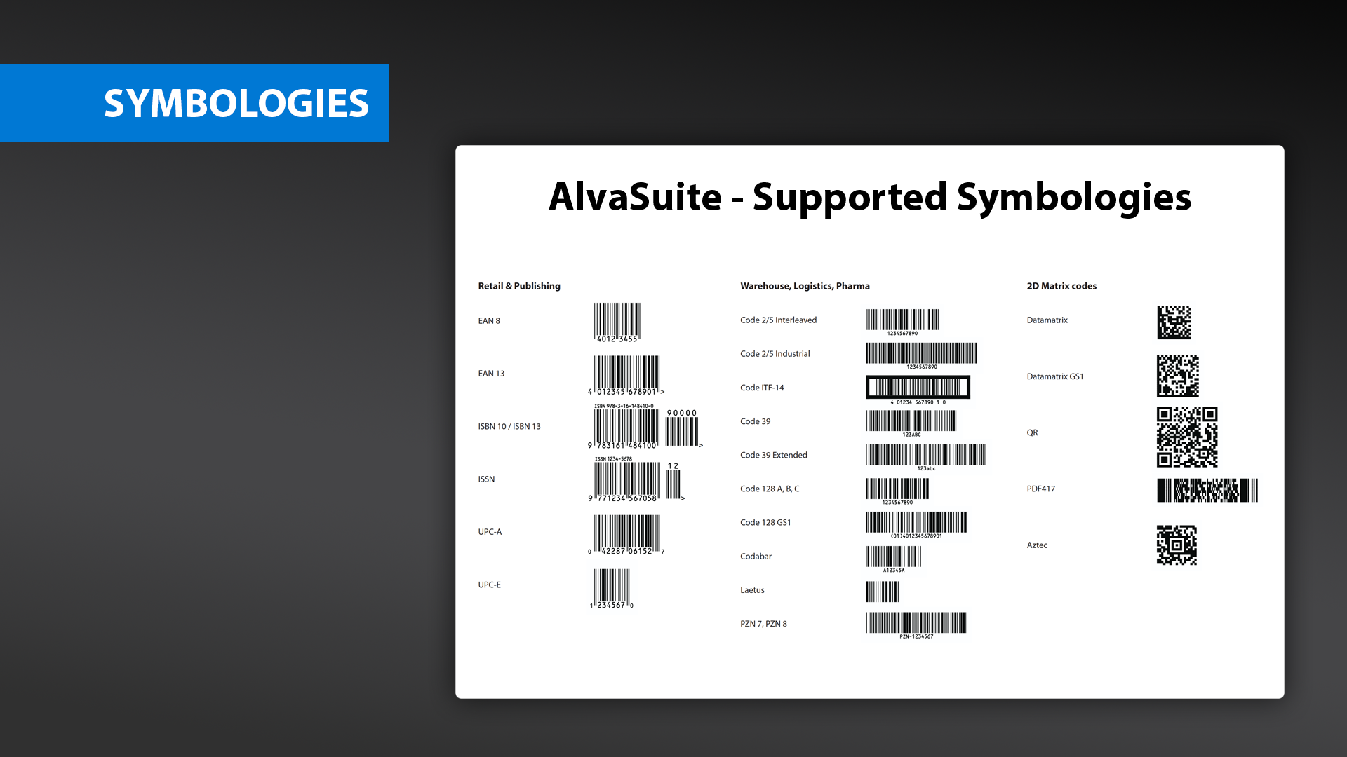 Types de codes-barres pris en charge