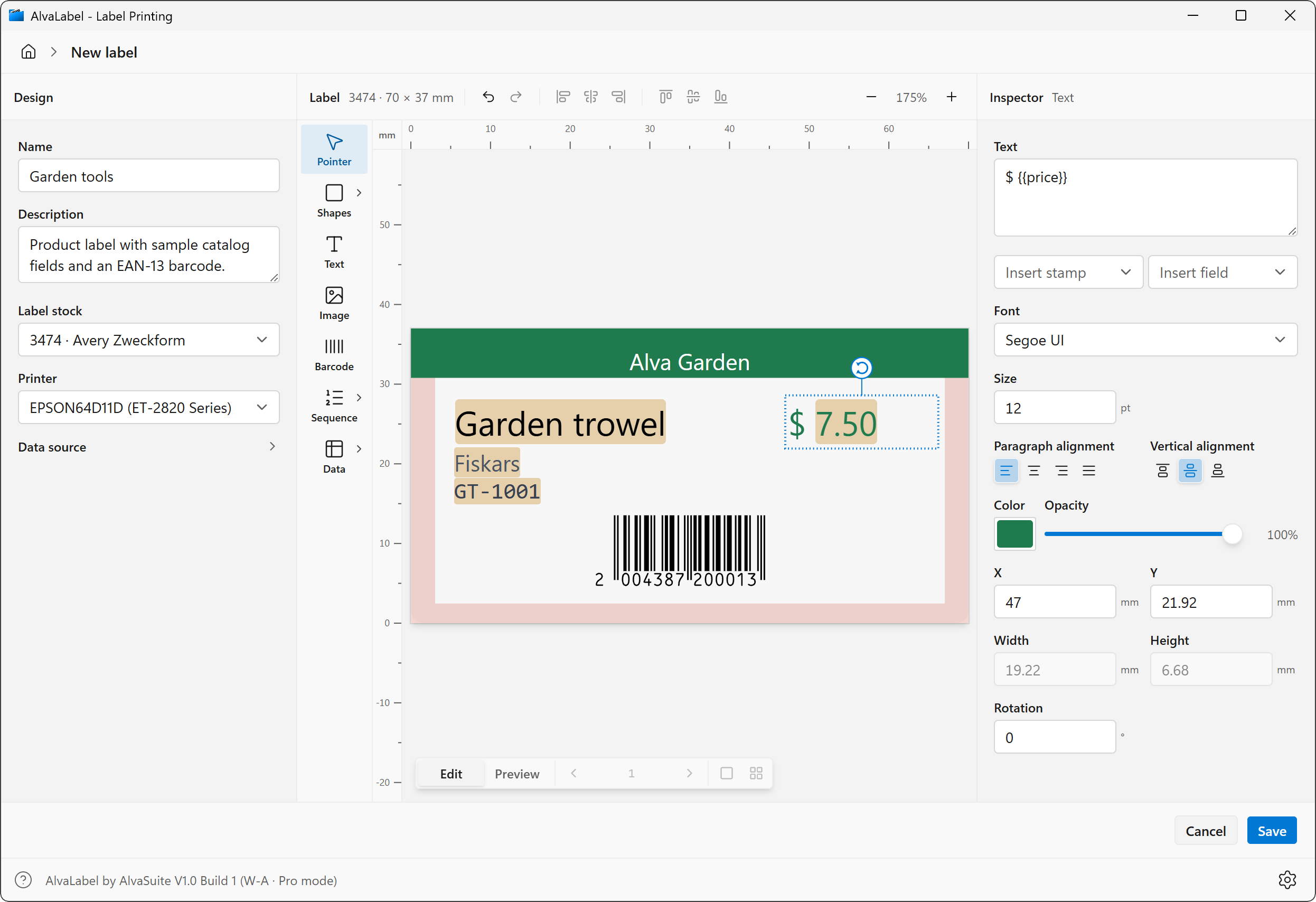 AlvaLabel — product data on the label