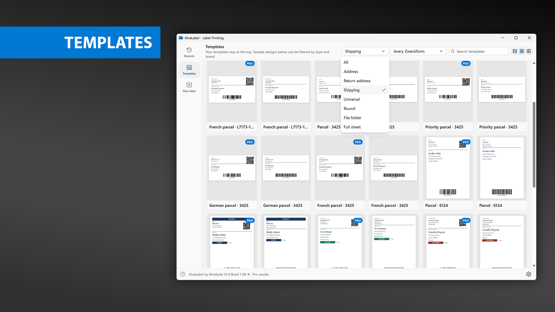 AlvaLabel templates gallery