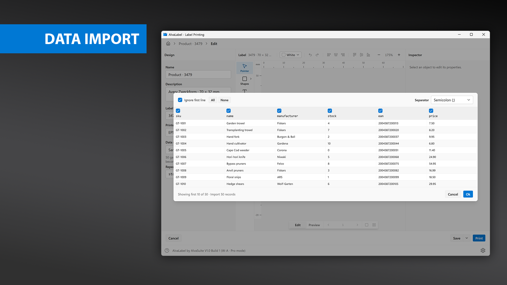 AlvaLabel data import
