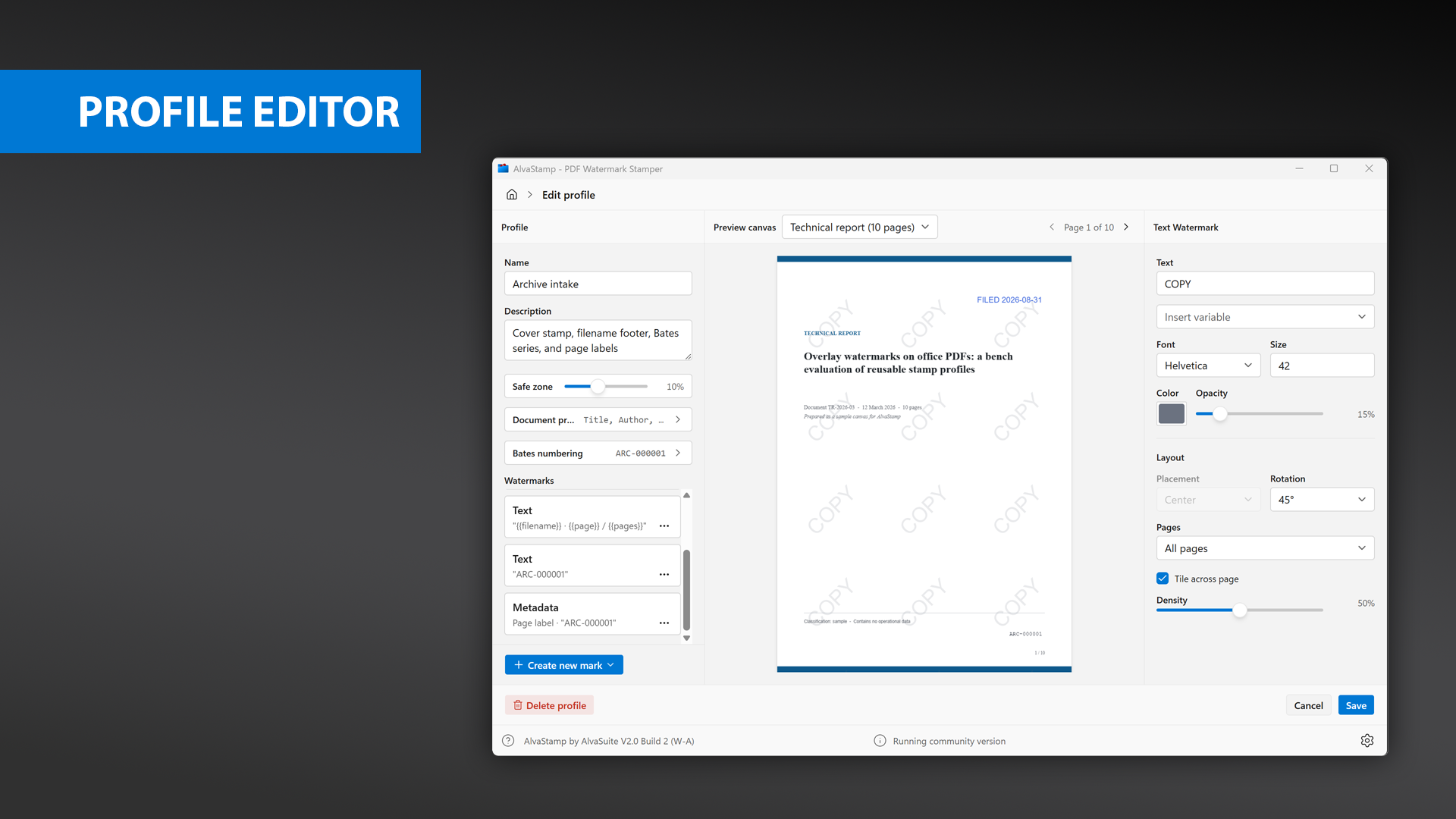 AlvaStamp profile editor