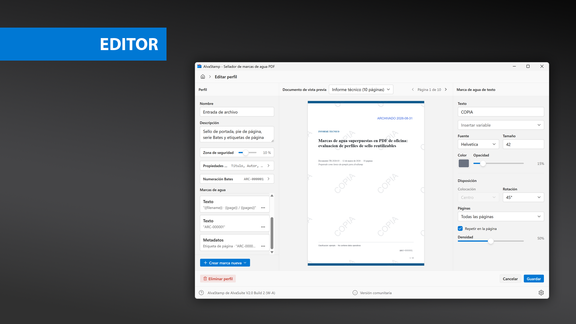 Editor de perfil de AlvaStamp