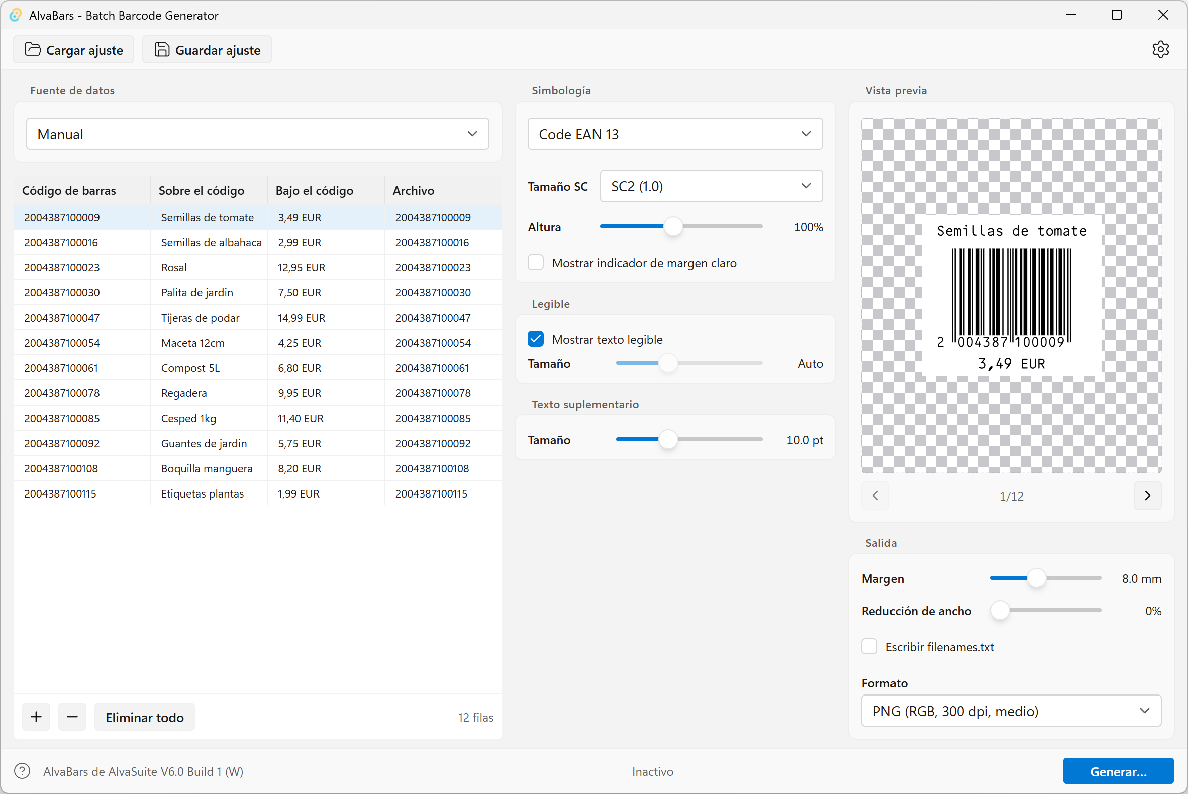 AlvaBars UI in Spanish
